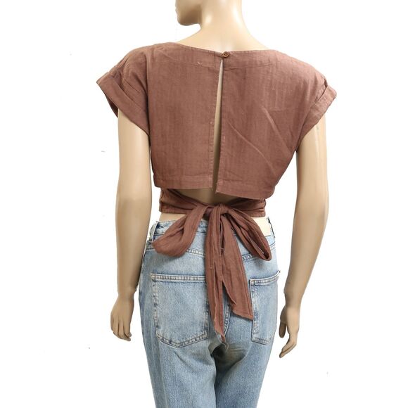 Free People Free-Est Feelin' Free Cropped Blouse Top Boat Neck Cutout XS 283538 - Picture 7 of 9